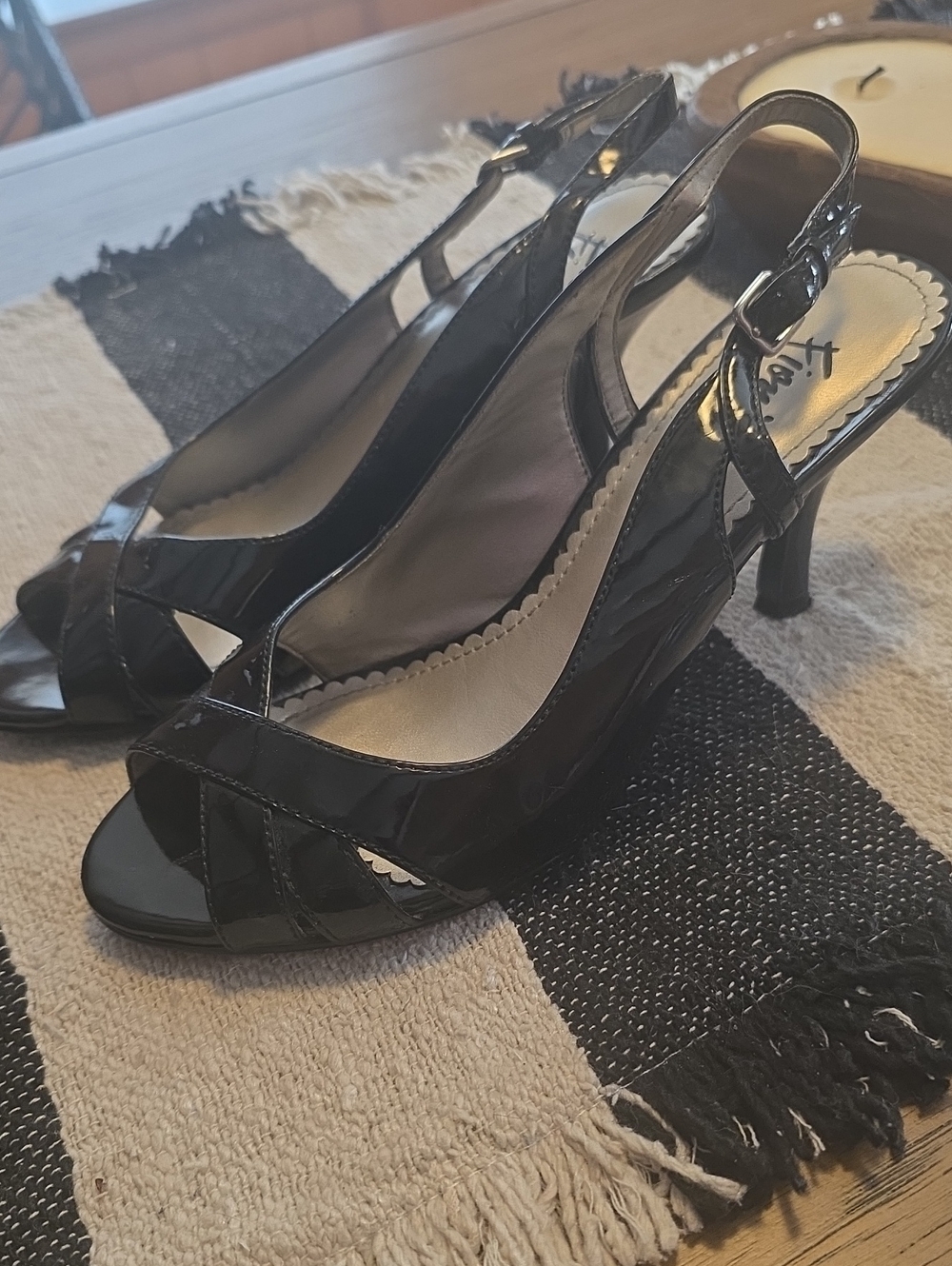 Women’s Black Patent Slingback Peep-Toe Heels